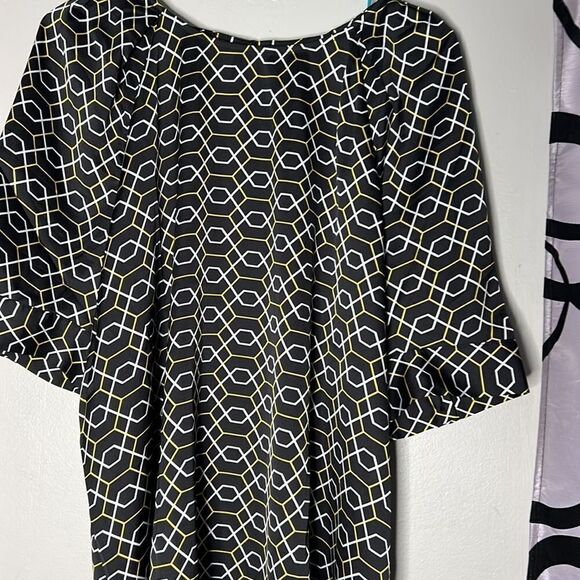 Worthington Womens Short Sleeve Black Yellow White Geometric Blouse Top XL - Picture 2 of 14
